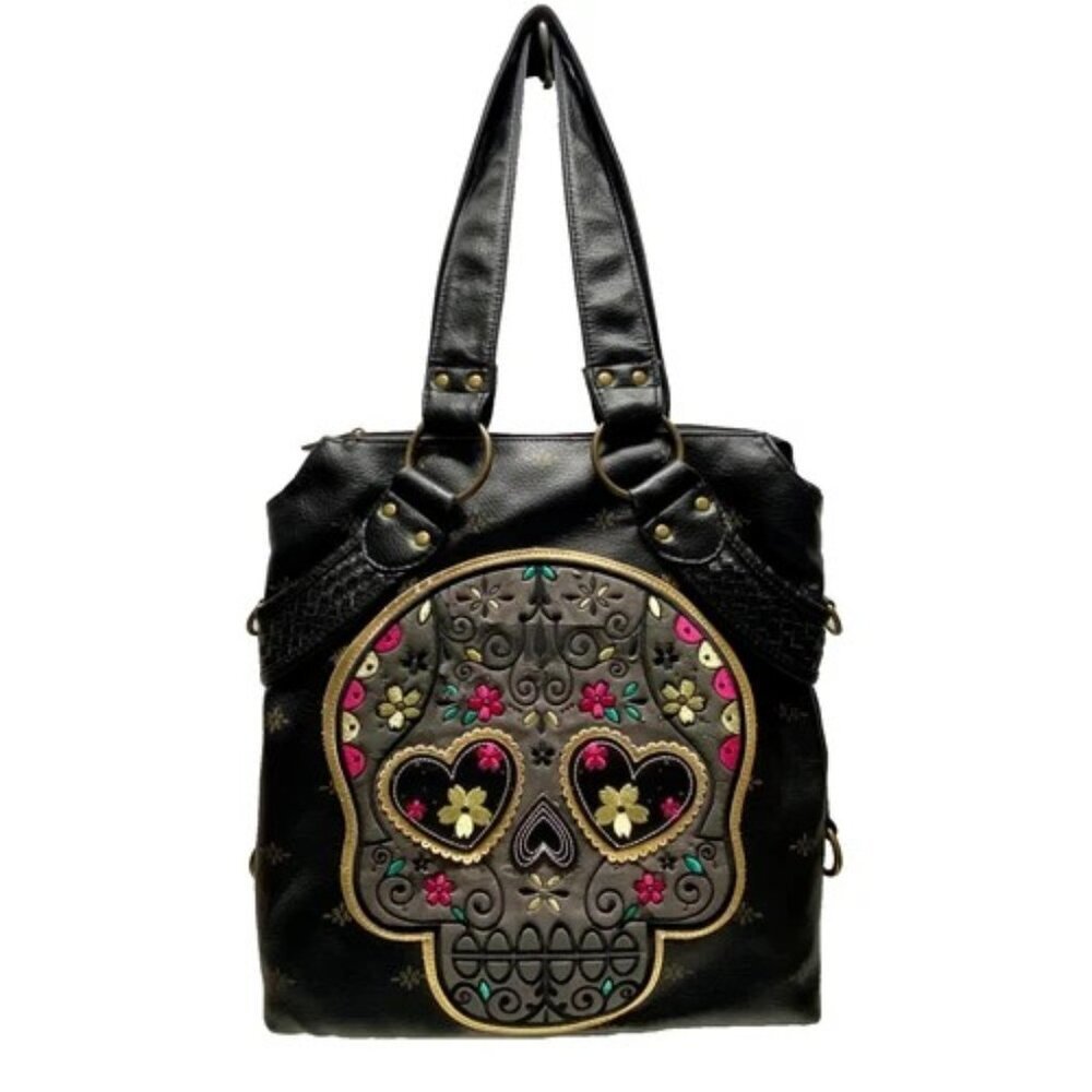 Loungefly Sugar Skull Shoulder Bag Day Of Dead Embroidered Faux Leather Rare GUC